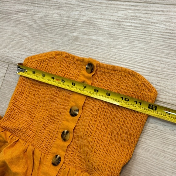 Urban Outfitters San Fernando Smocked Strapless Ruffle Jumpsuit mustard color XS - Picture 14 of 15